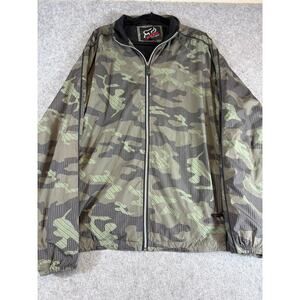 Fox Camo Windbreaker Jacket Mens XL Green Mesh Lined Full Zip Utility Outdoor